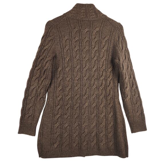 L.L. Bean Cable Knit Cardigan Wool Blend Women’s SZ M Chocolate Brown - Picture 2 of 11